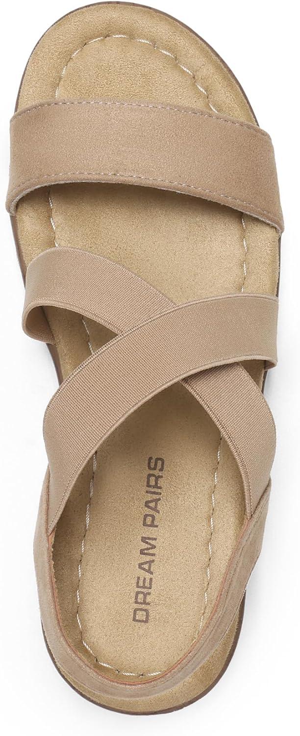 imageDREAM PAIRS Womens Dressy Slip on Elastic Ankle Strap Summer Wedge Heels Low Wedge Cork Beach Sandals for Women Casual VacationNude