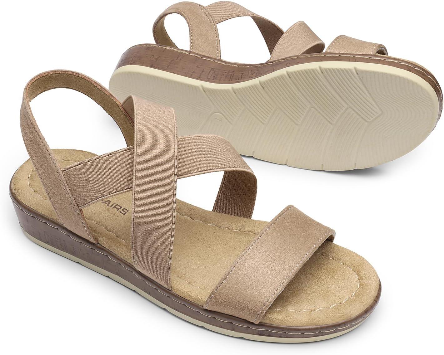 imageDREAM PAIRS Womens Dressy Slip on Elastic Ankle Strap Summer Wedge Heels Low Wedge Cork Beach Sandals for Women Casual VacationNude