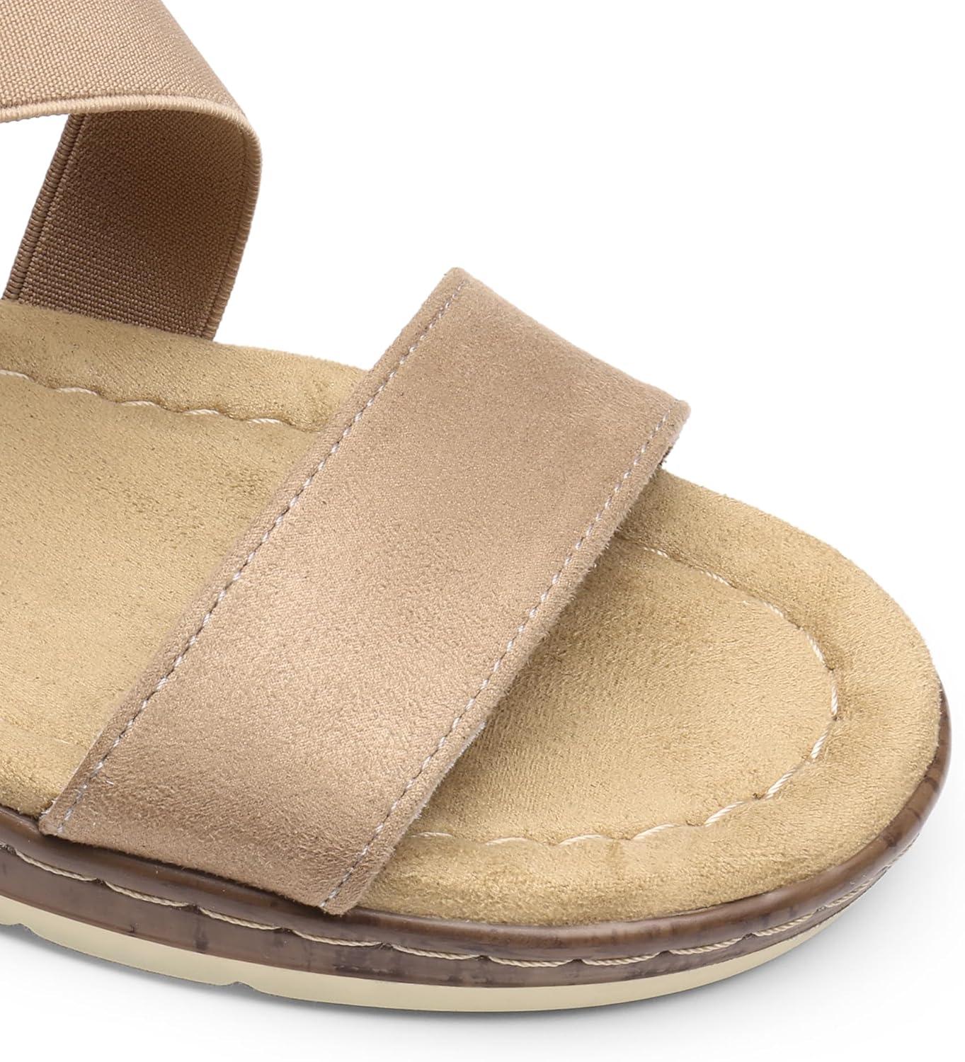 imageDREAM PAIRS Womens Dressy Slip on Elastic Ankle Strap Summer Wedge Heels Low Wedge Cork Beach Sandals for Women Casual VacationNude