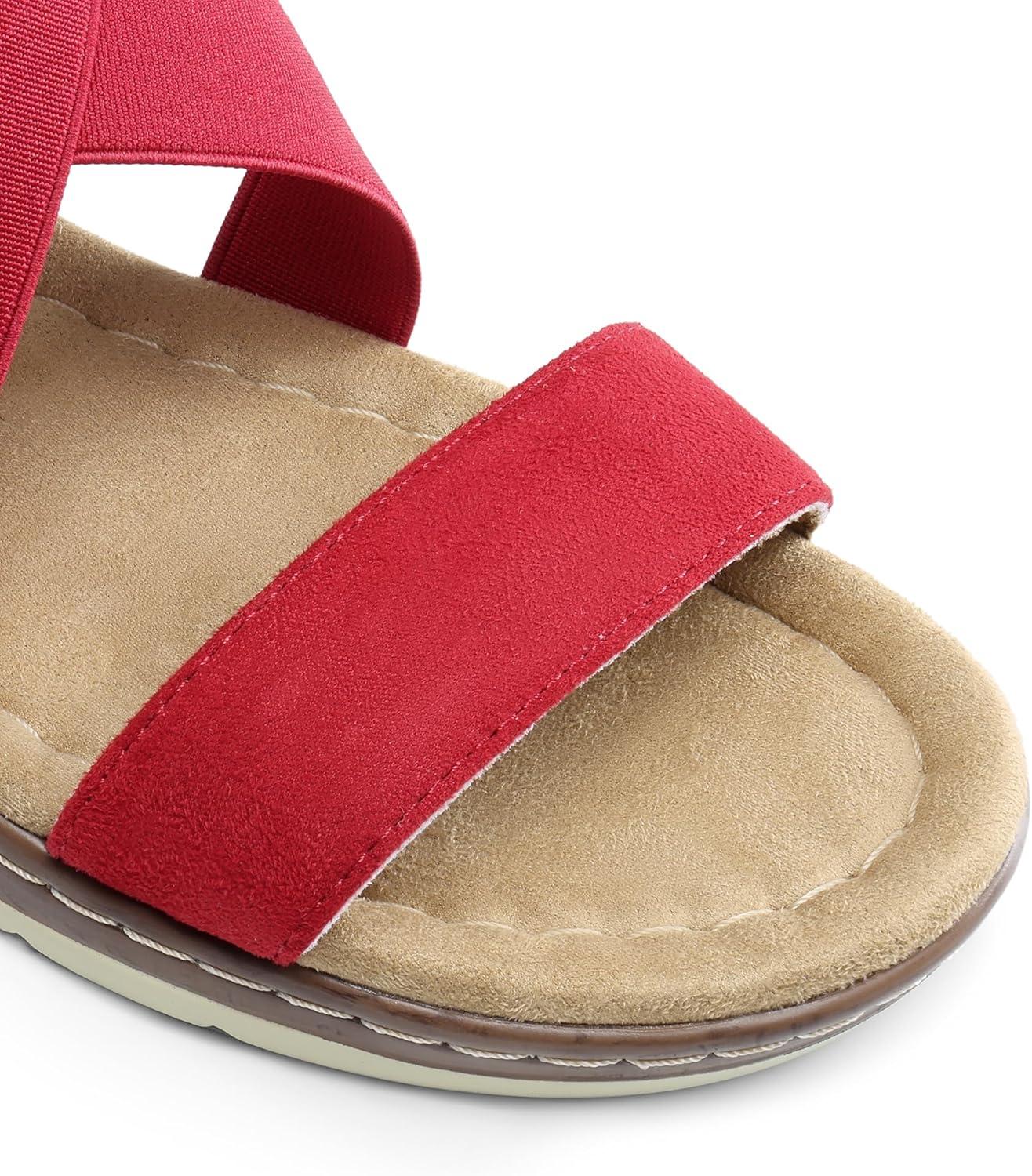 imageDREAM PAIRS Womens Dressy Slip on Elastic Ankle Strap Summer Wedge Heels Low Wedge Cork Beach Sandals for Women Casual VacationRed