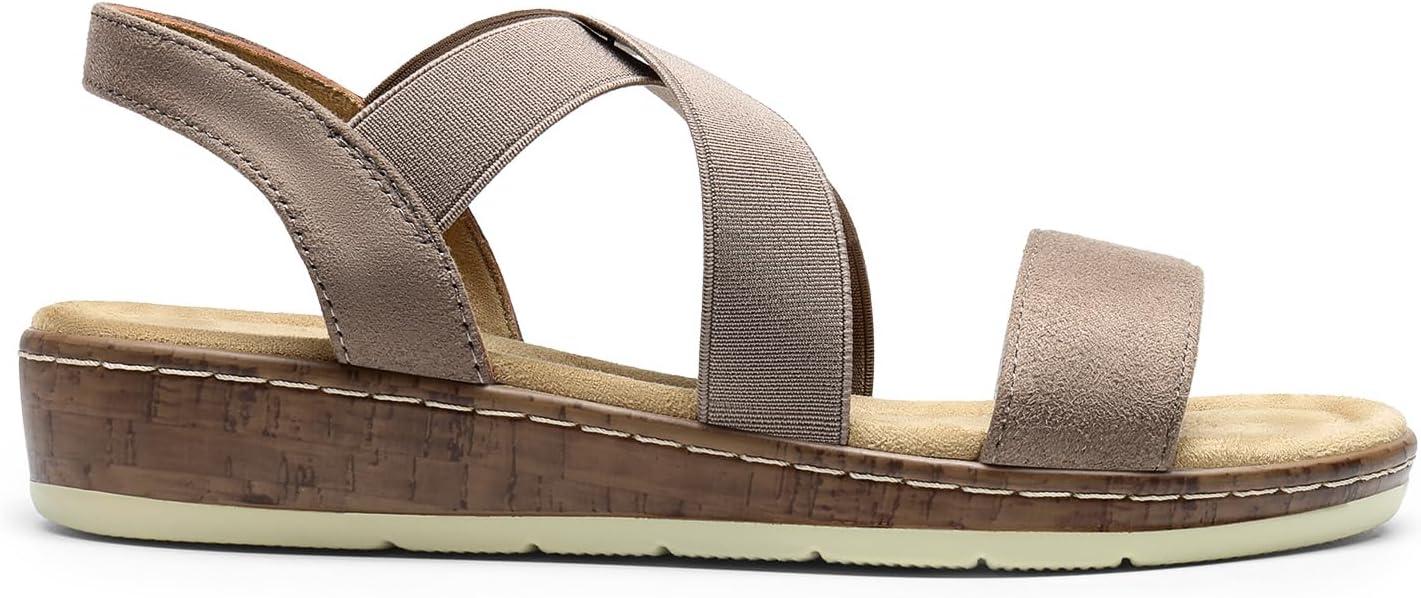 imageDREAM PAIRS Womens Dressy Slip on Elastic Ankle Strap Summer Wedge Heels Low Wedge Cork Beach Sandals for Women Casual VacationTaupe