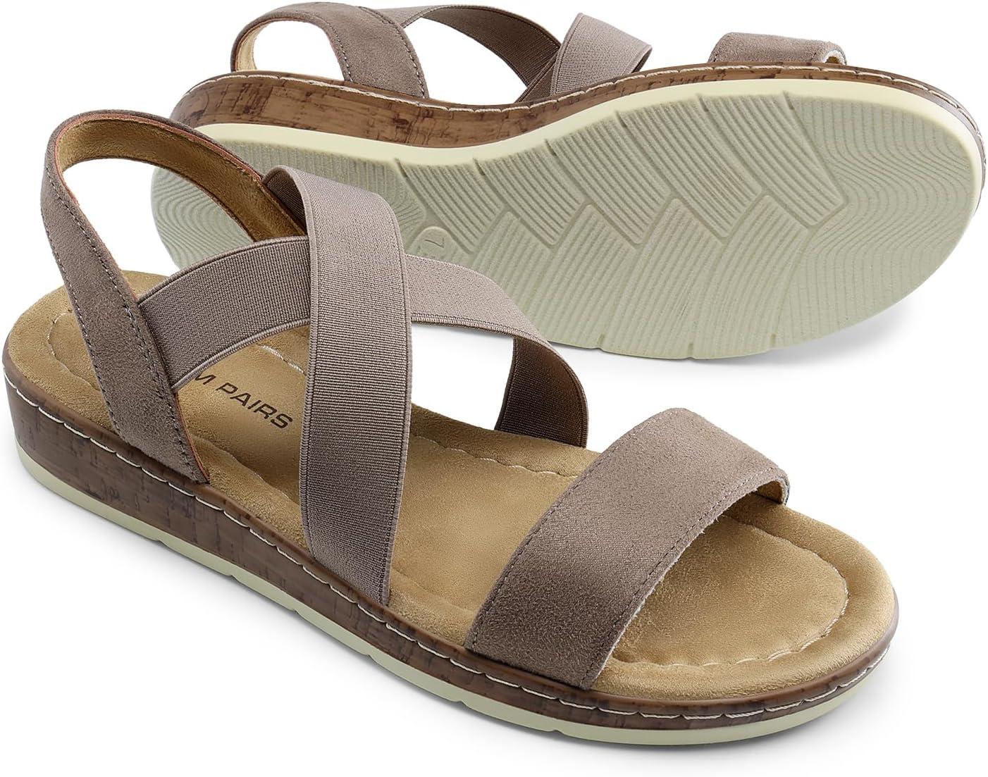 imageDREAM PAIRS Womens Dressy Slip on Elastic Ankle Strap Summer Wedge Heels Low Wedge Cork Beach Sandals for Women Casual VacationTaupe