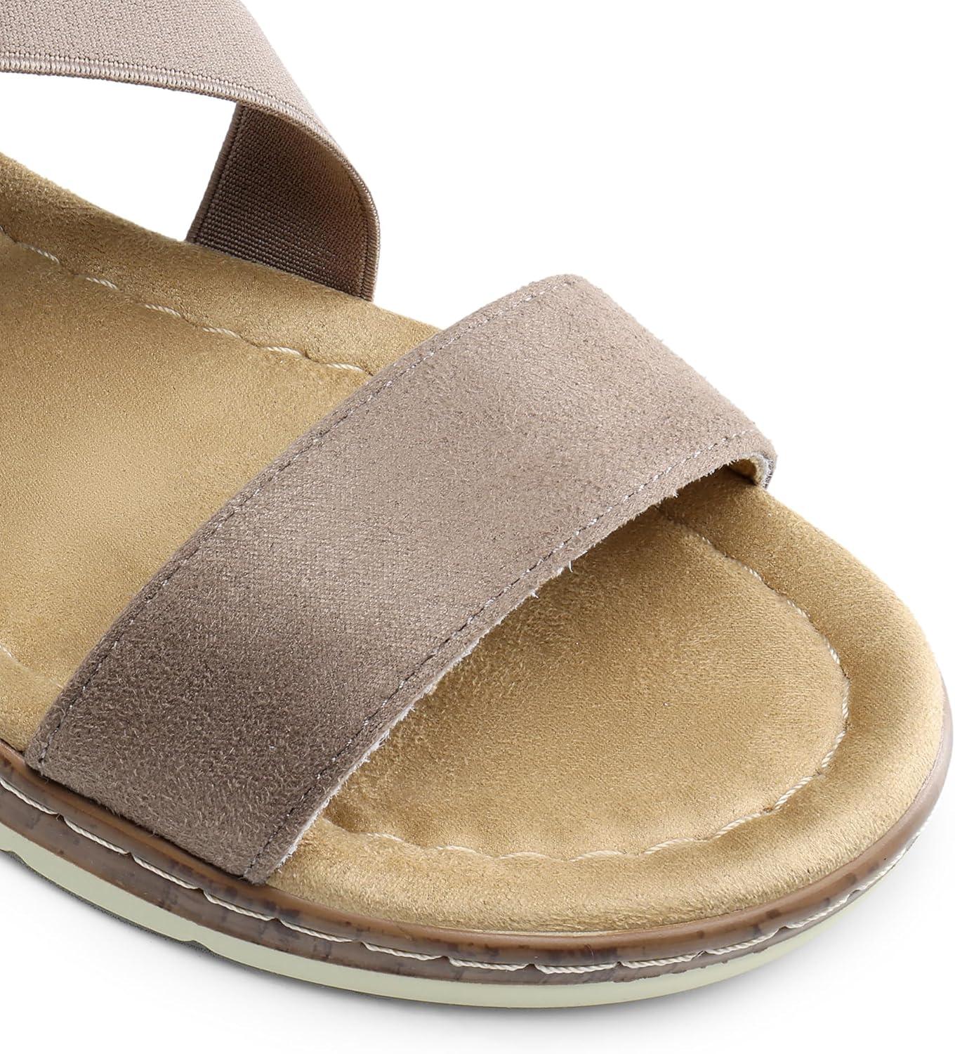 imageDREAM PAIRS Womens Dressy Slip on Elastic Ankle Strap Summer Wedge Heels Low Wedge Cork Beach Sandals for Women Casual VacationTaupe