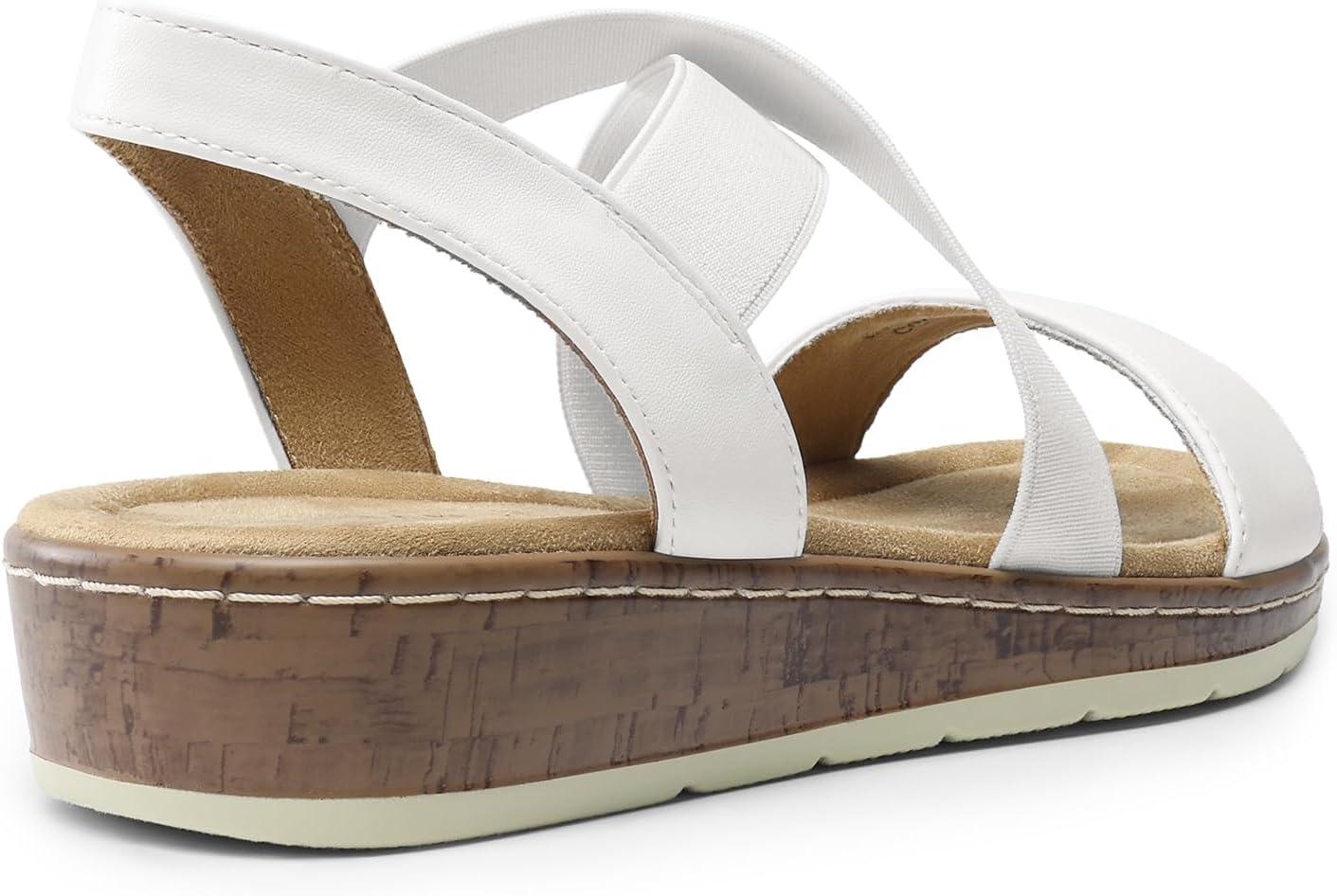 imageDREAM PAIRS Womens Dressy Slip on Elastic Ankle Strap Summer Wedge Heels Low Wedge Cork Beach Sandals for Women Casual VacationWhite