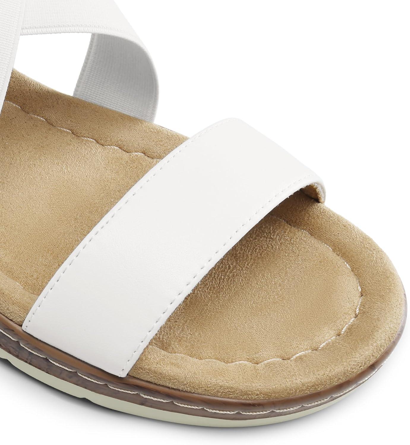 imageDREAM PAIRS Womens Dressy Slip on Elastic Ankle Strap Summer Wedge Heels Low Wedge Cork Beach Sandals for Women Casual VacationWhite