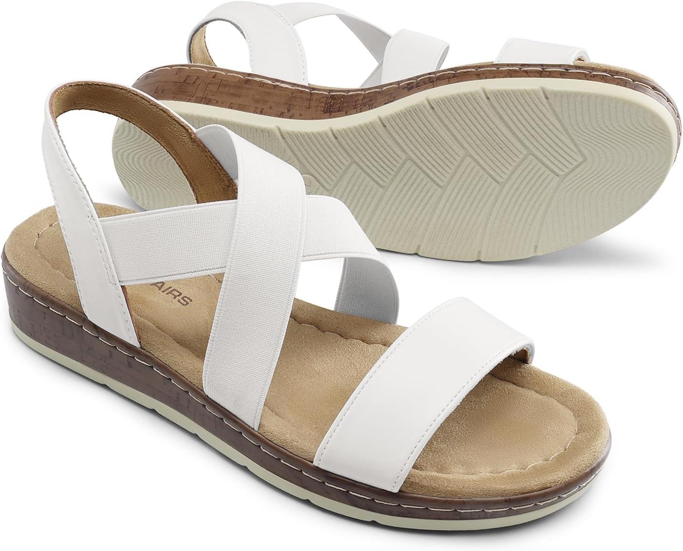 imageDREAM PAIRS Womens Dressy Slip on Elastic Ankle Strap Summer Wedge Heels Low Wedge Cork Beach Sandals for Women Casual VacationWhite