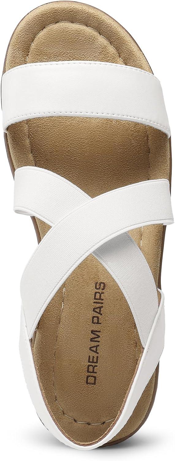 imageDREAM PAIRS Womens Dressy Slip on Elastic Ankle Strap Summer Wedge Heels Low Wedge Cork Beach Sandals for Women Casual VacationWhite