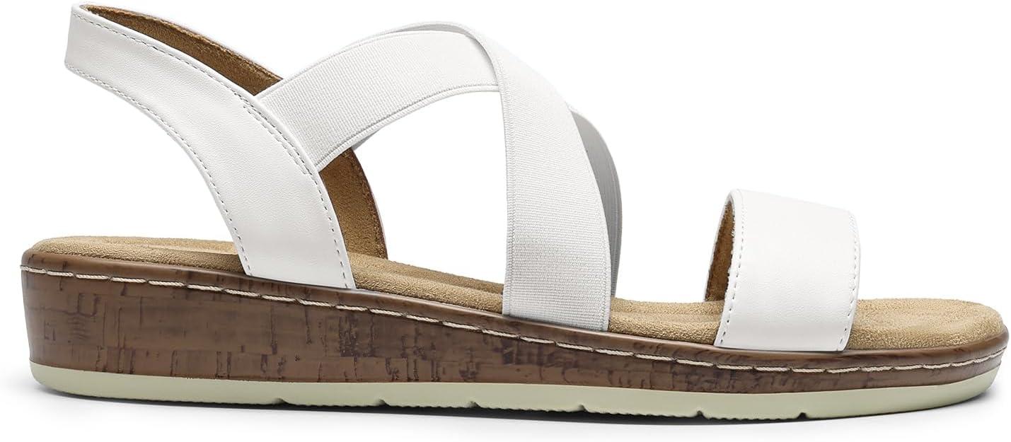 imageDREAM PAIRS Womens Dressy Slip on Elastic Ankle Strap Summer Wedge Heels Low Wedge Cork Beach Sandals for Women Casual VacationWhite