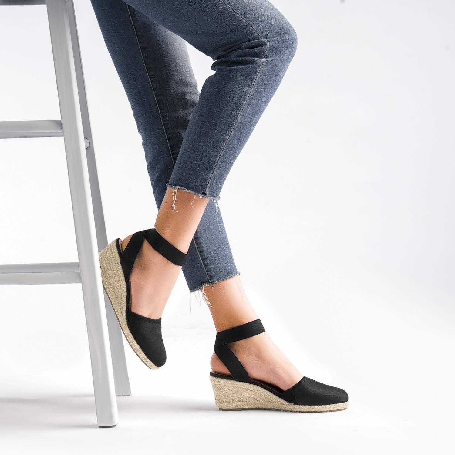 imageDREAM PAIRS Womens Elastic Ankle Strap Espadrilles Wedge SandalsBlack