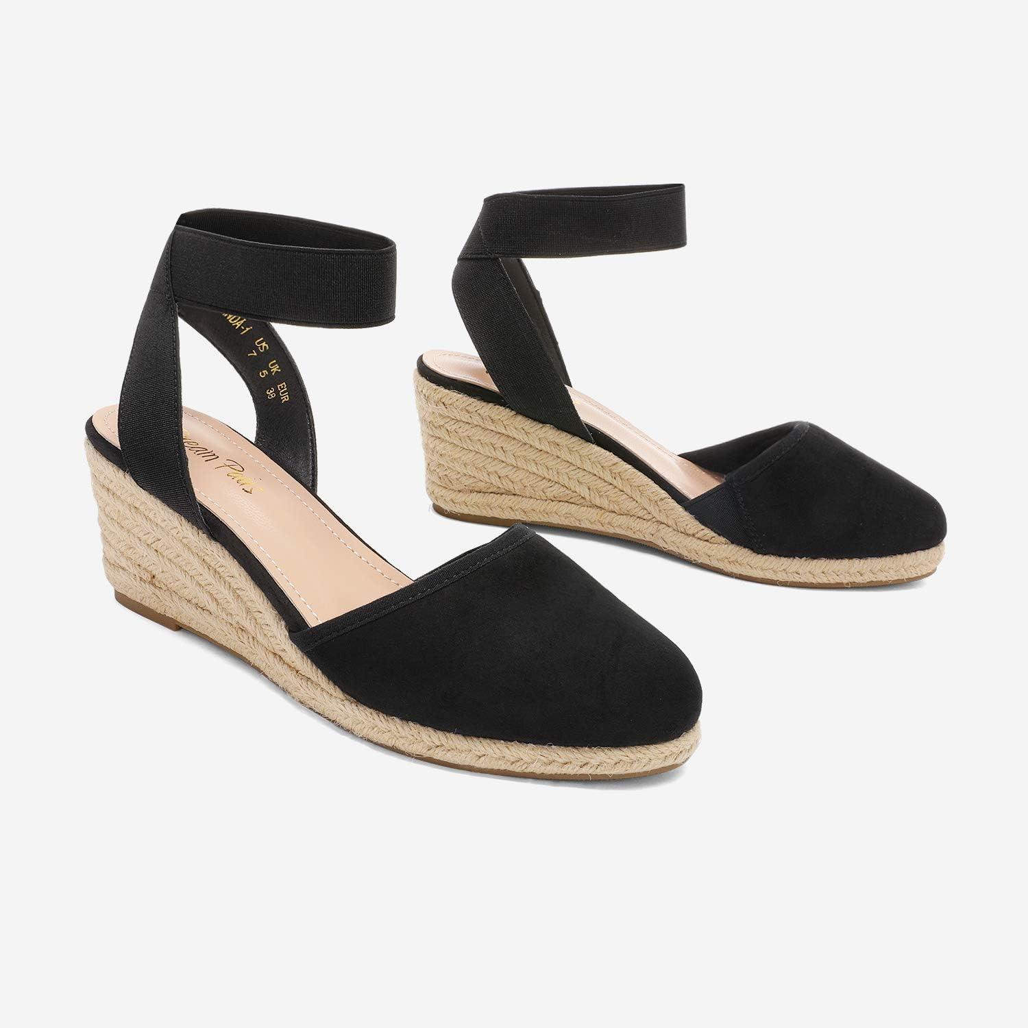 imageDREAM PAIRS Womens Elastic Ankle Strap Espadrilles Wedge SandalsBlack