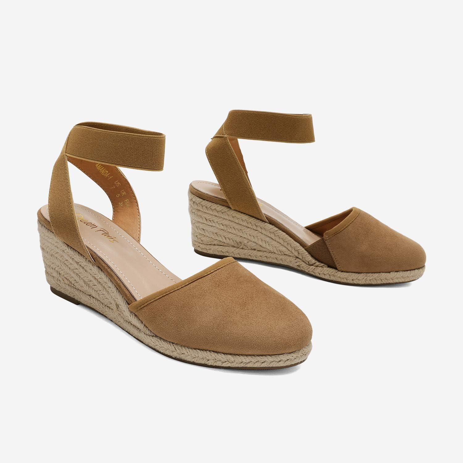 imageDREAM PAIRS Womens Elastic Ankle Strap Espadrilles Wedge SandalsCamel