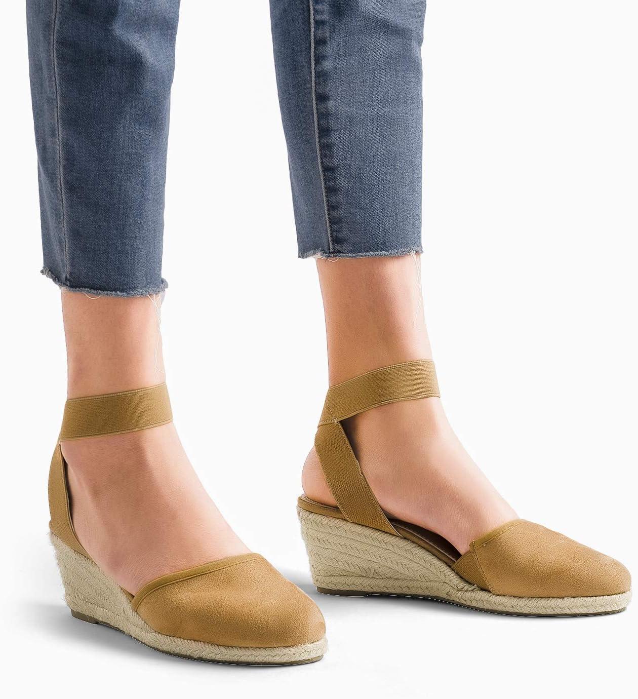imageDREAM PAIRS Womens Elastic Ankle Strap Espadrilles Wedge SandalsCamel