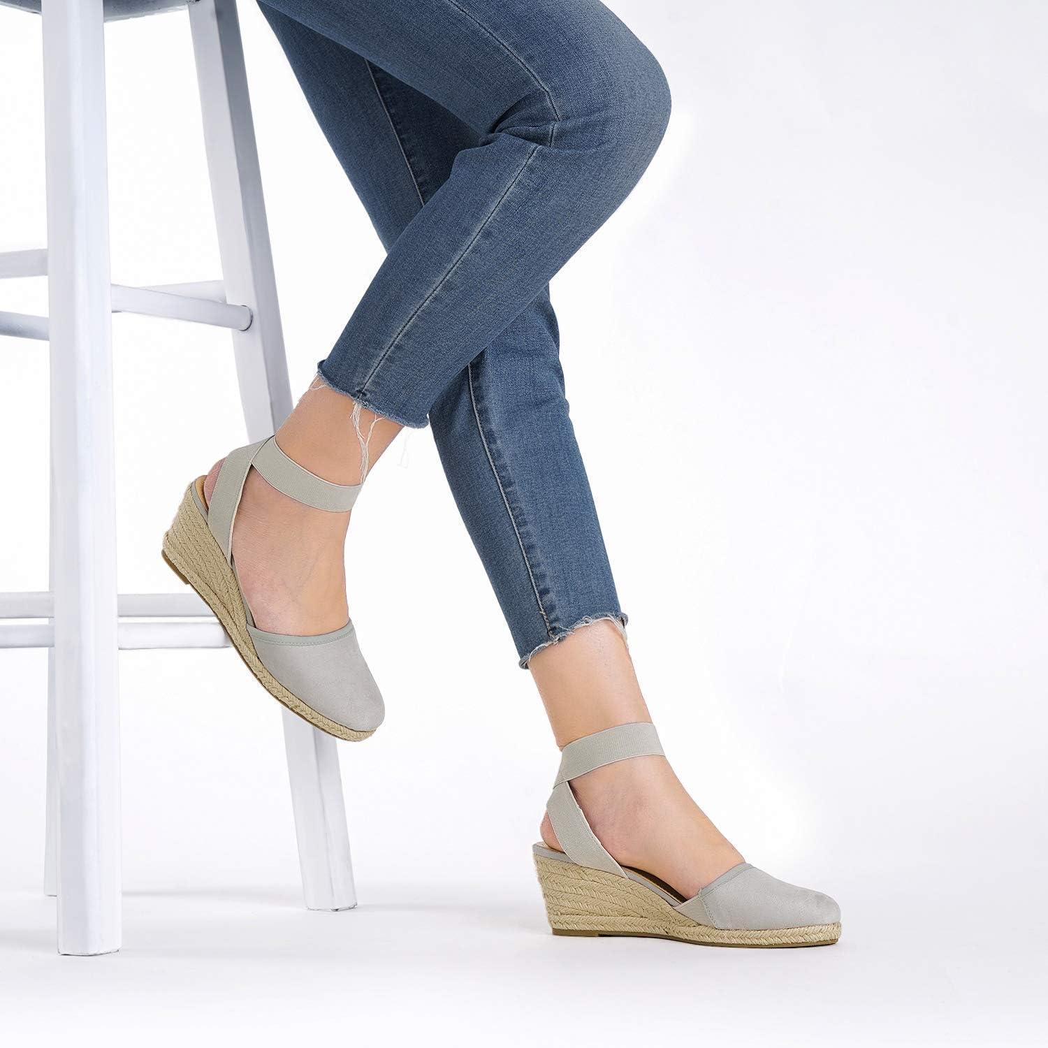 imageDREAM PAIRS Womens Elastic Ankle Strap Espadrilles Wedge SandalsGrey