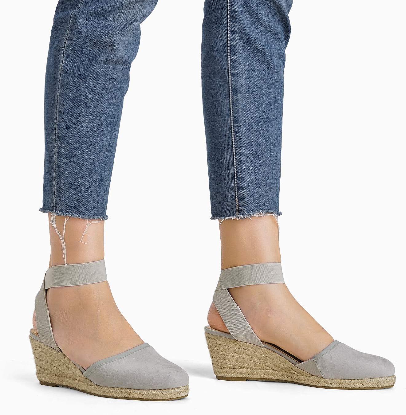 imageDREAM PAIRS Womens Elastic Ankle Strap Espadrilles Wedge SandalsGrey