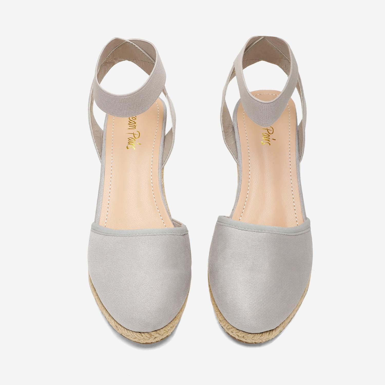 imageDREAM PAIRS Womens Elastic Ankle Strap Espadrilles Wedge SandalsGrey