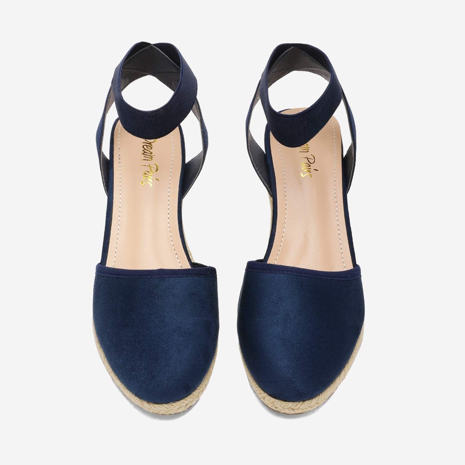 imageDREAM PAIRS Womens Elastic Ankle Strap Espadrilles Wedge SandalsNavy