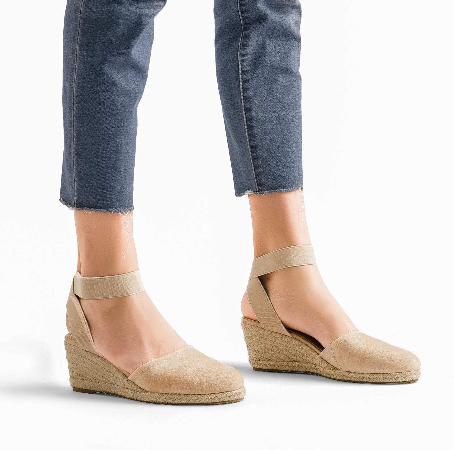 imageDREAM PAIRS Womens Elastic Ankle Strap Espadrilles Wedge SandalsNude