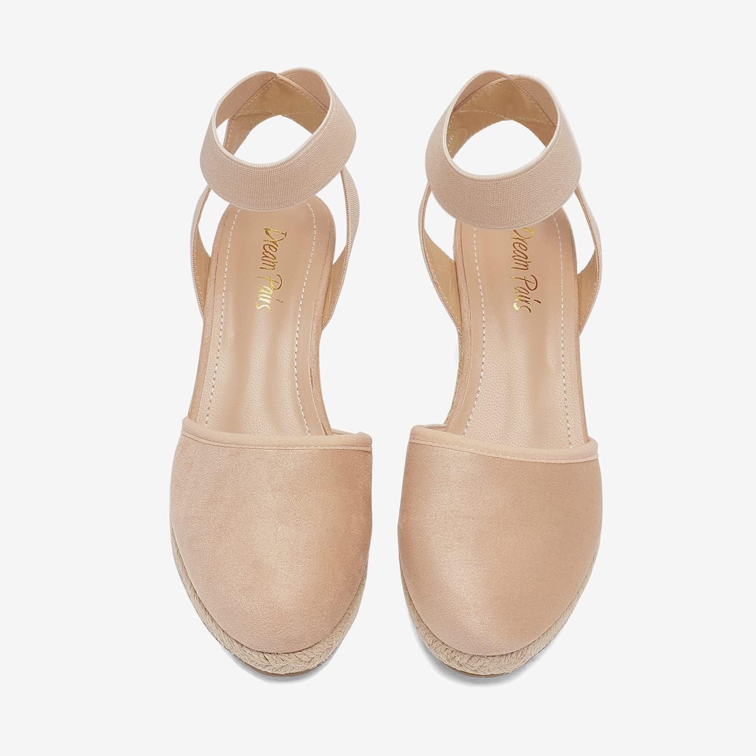 imageDREAM PAIRS Womens Elastic Ankle Strap Espadrilles Wedge SandalsNude