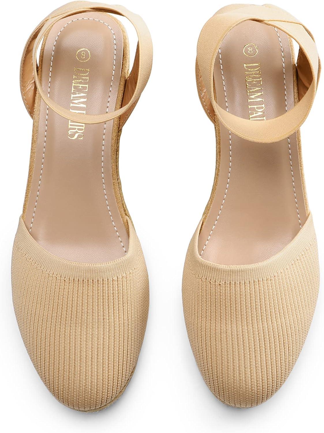 imageDREAM PAIRS Womens Elastic Ankle Strap Espadrilles Wedge SandalsNudeknit