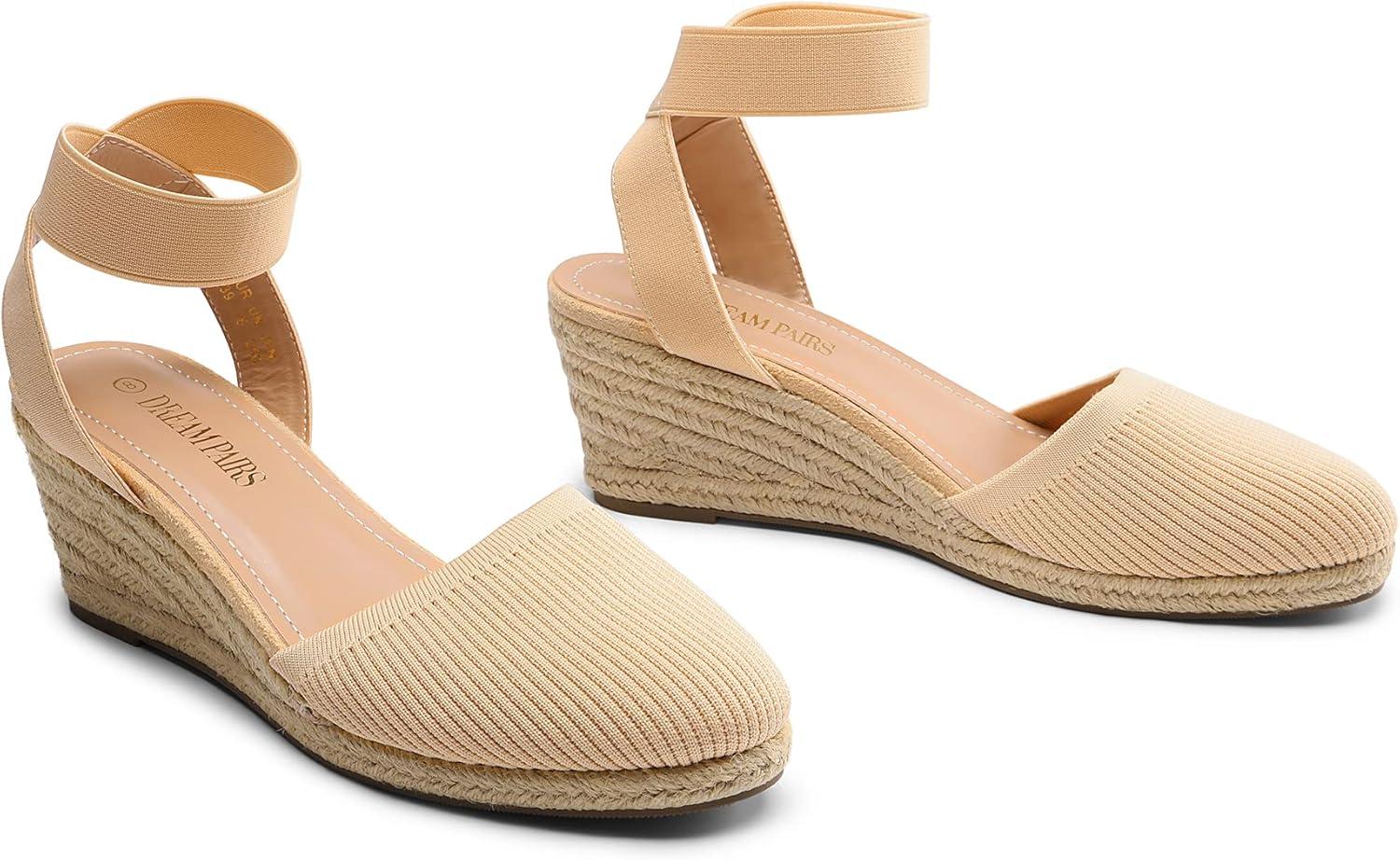 imageDREAM PAIRS Womens Elastic Ankle Strap Espadrilles Wedge SandalsNudeknit