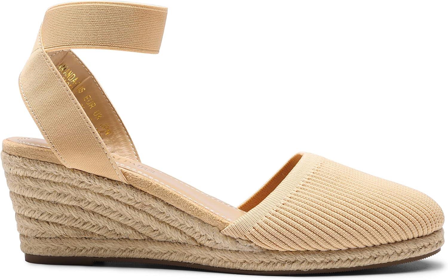imageDREAM PAIRS Womens Elastic Ankle Strap Espadrilles Wedge SandalsNudeknit