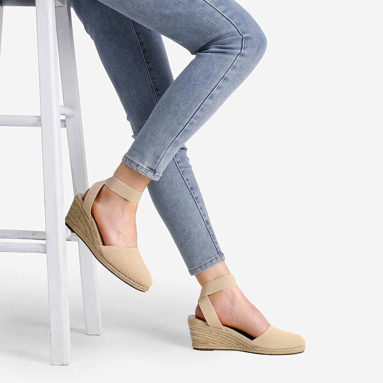 imageDREAM PAIRS Womens Elastic Ankle Strap Espadrilles Wedge SandalsNudeknit