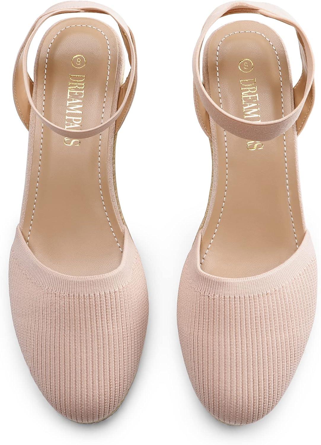 imageDREAM PAIRS Womens Elastic Ankle Strap Espadrilles Wedge SandalsPinkknit