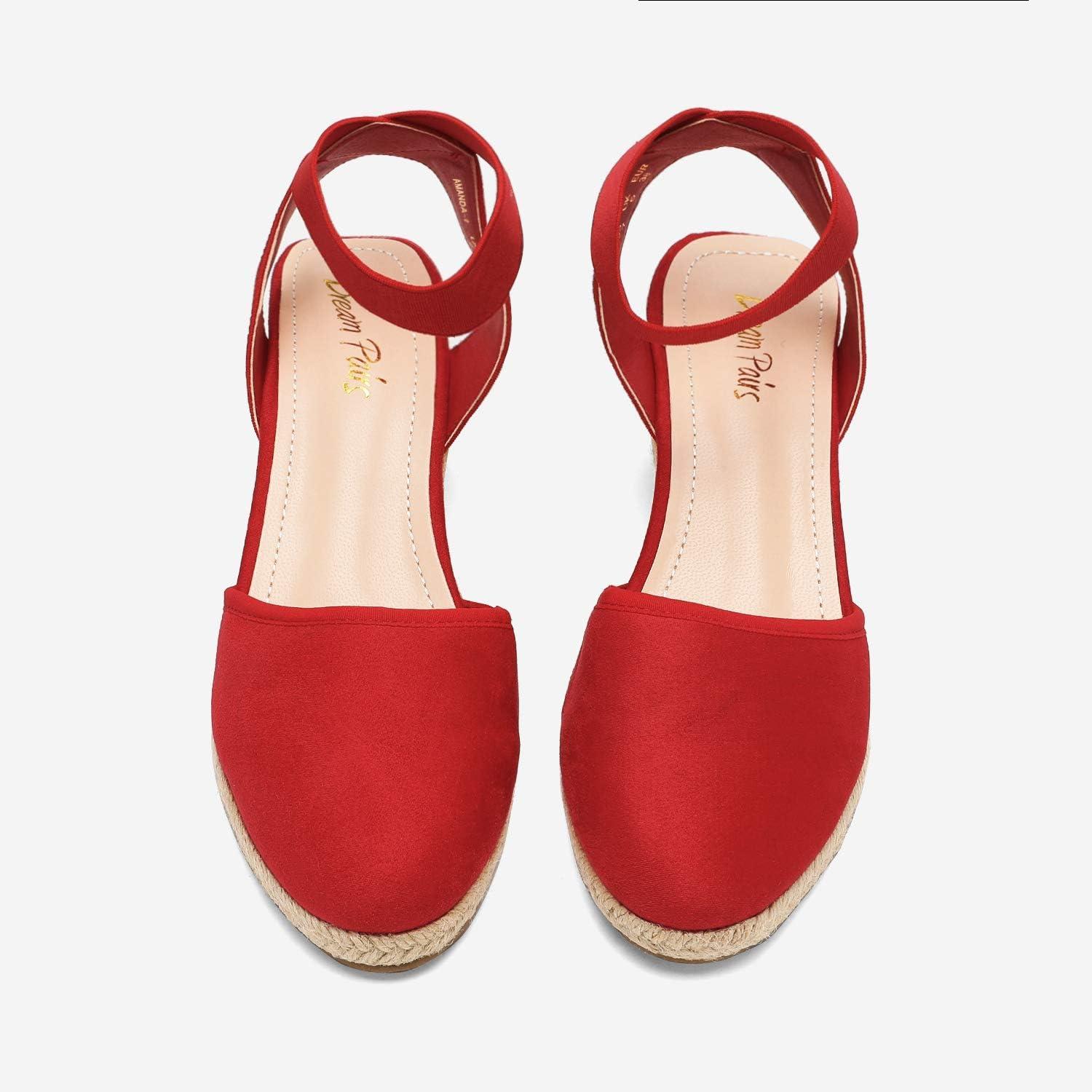 imageDREAM PAIRS Womens Elastic Ankle Strap Espadrilles Wedge SandalsRed