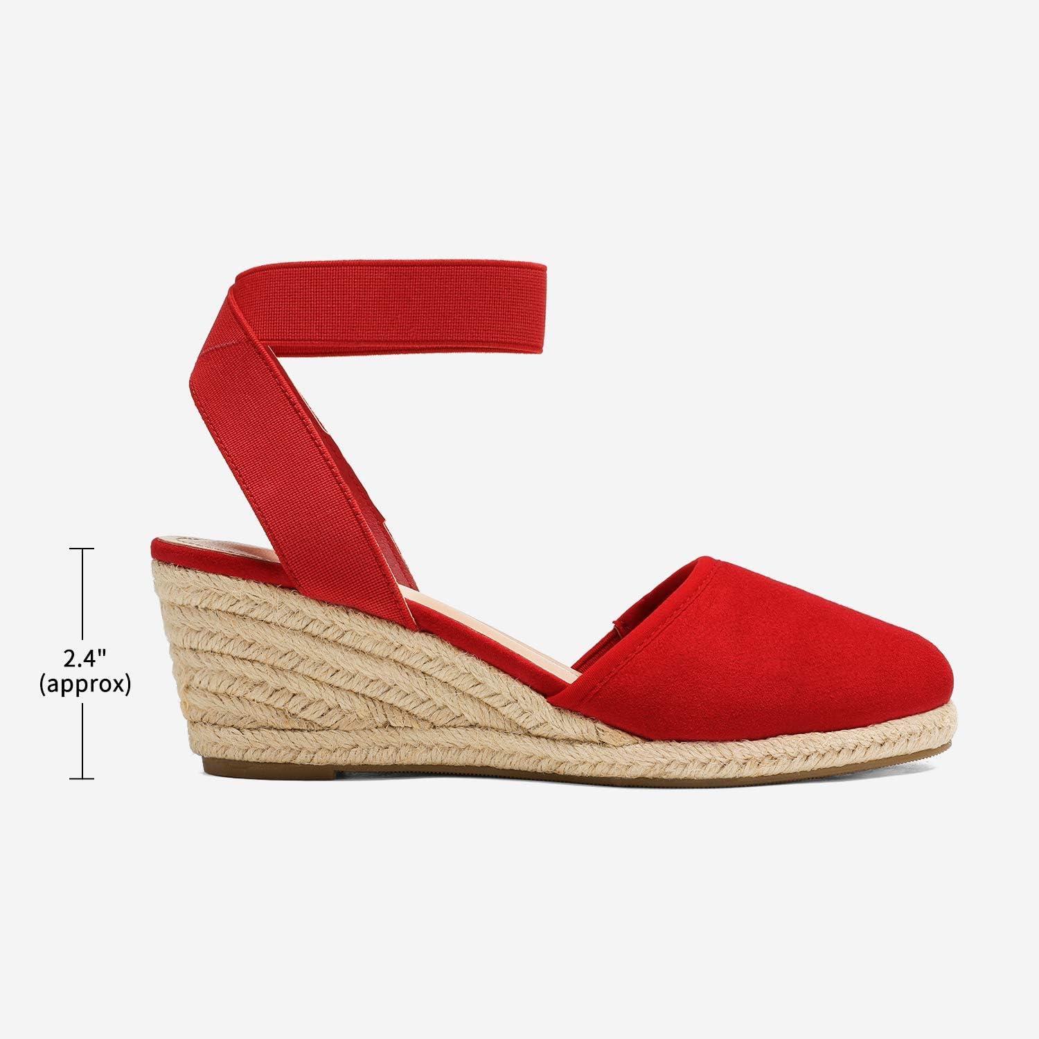 imageDREAM PAIRS Womens Elastic Ankle Strap Espadrilles Wedge SandalsRed