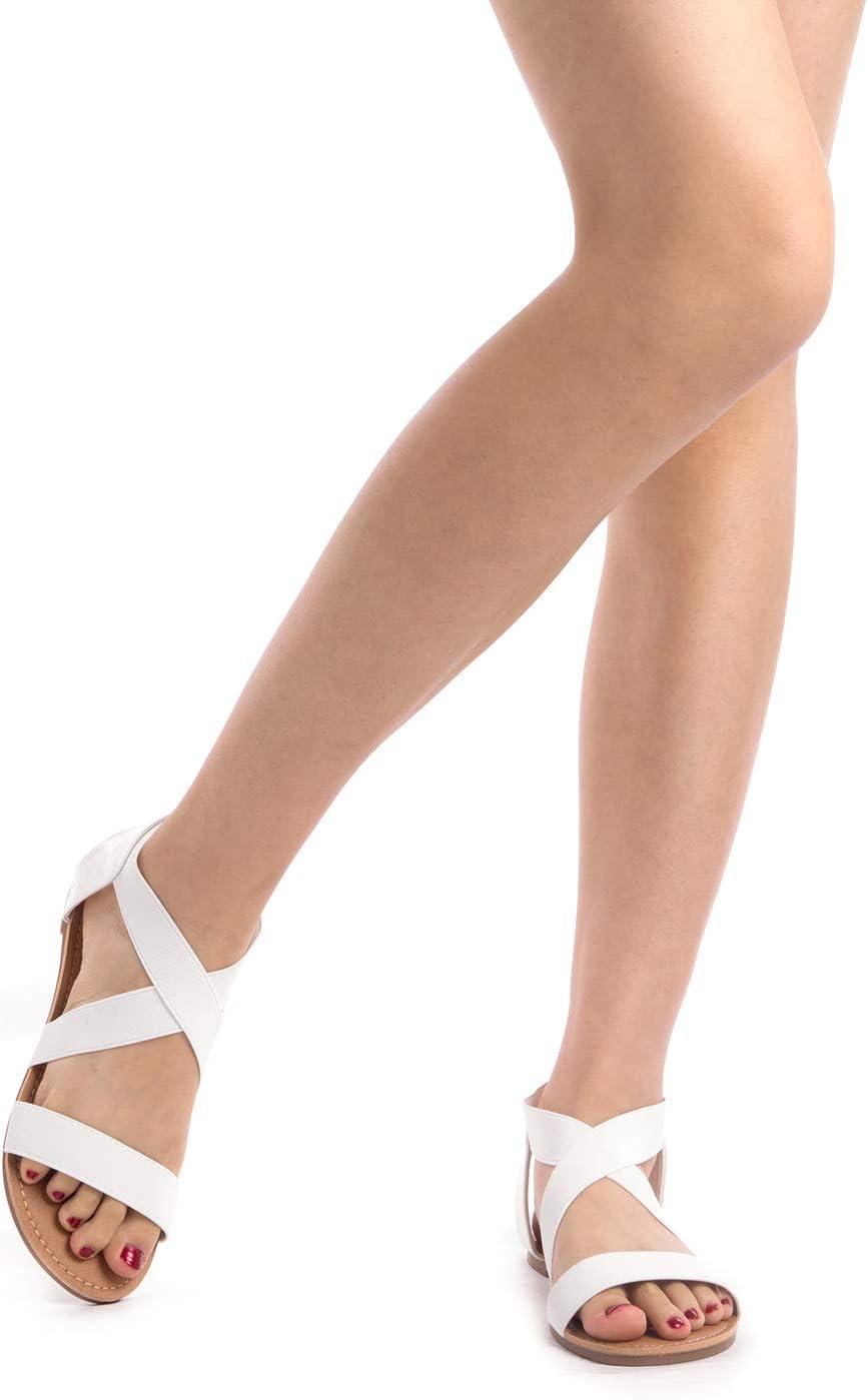 imageDREAM PAIRS Womens Elastic Ankle Strap Flat Sandals Summer Dressy Shoes Cute Strappy Gladiator SandalsWhite