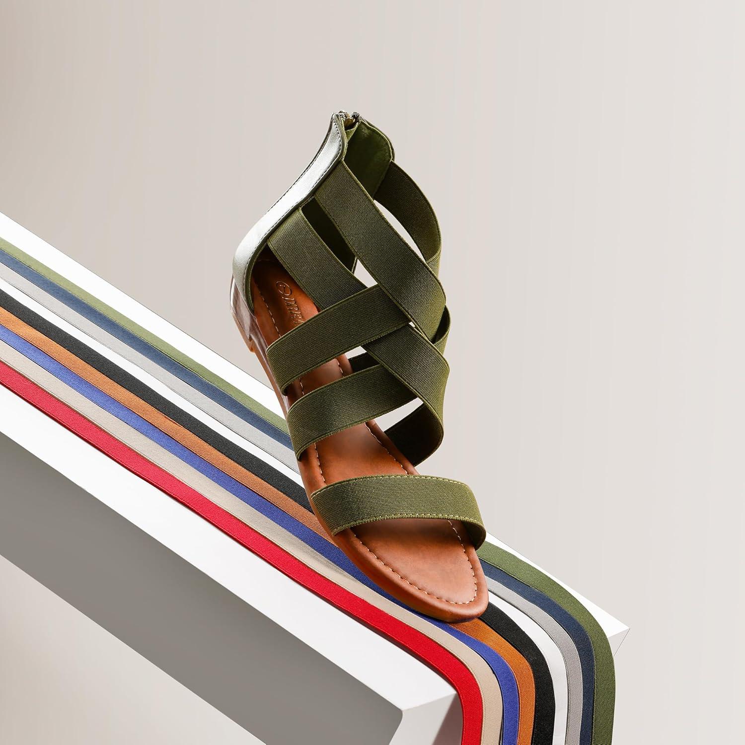 imageDREAM PAIRS Womens Elastic Ankle Strap Low Wedges SandalsArmyGreen