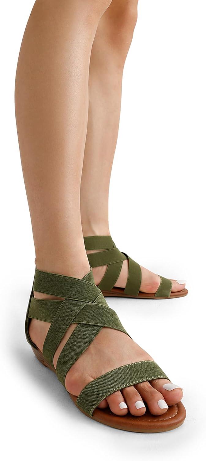 imageDREAM PAIRS Womens Elastic Ankle Strap Low Wedges SandalsArmyGreen