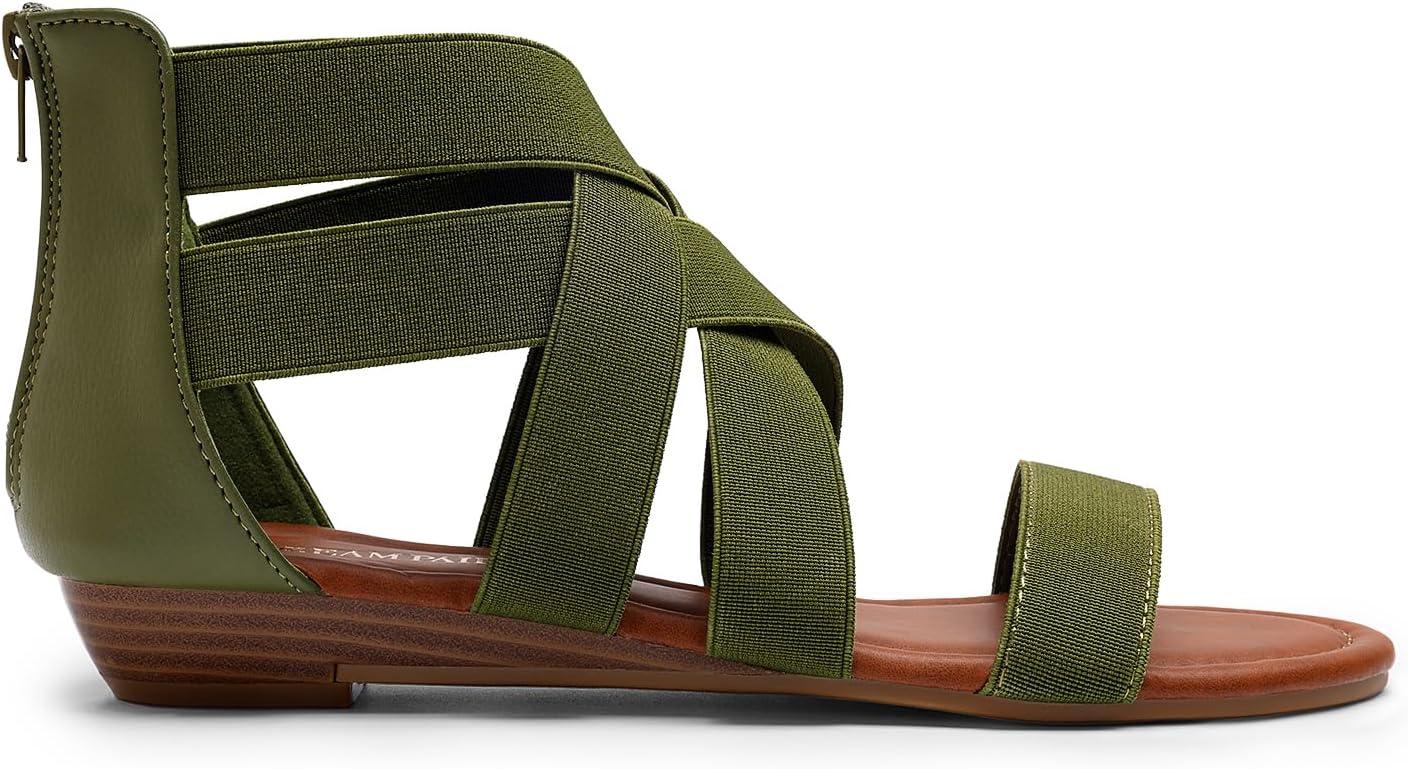 imageDREAM PAIRS Womens Elastic Ankle Strap Low Wedges SandalsArmyGreen