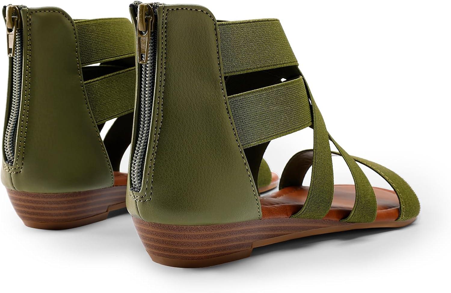 imageDREAM PAIRS Womens Elastic Ankle Strap Low Wedges SandalsArmyGreen