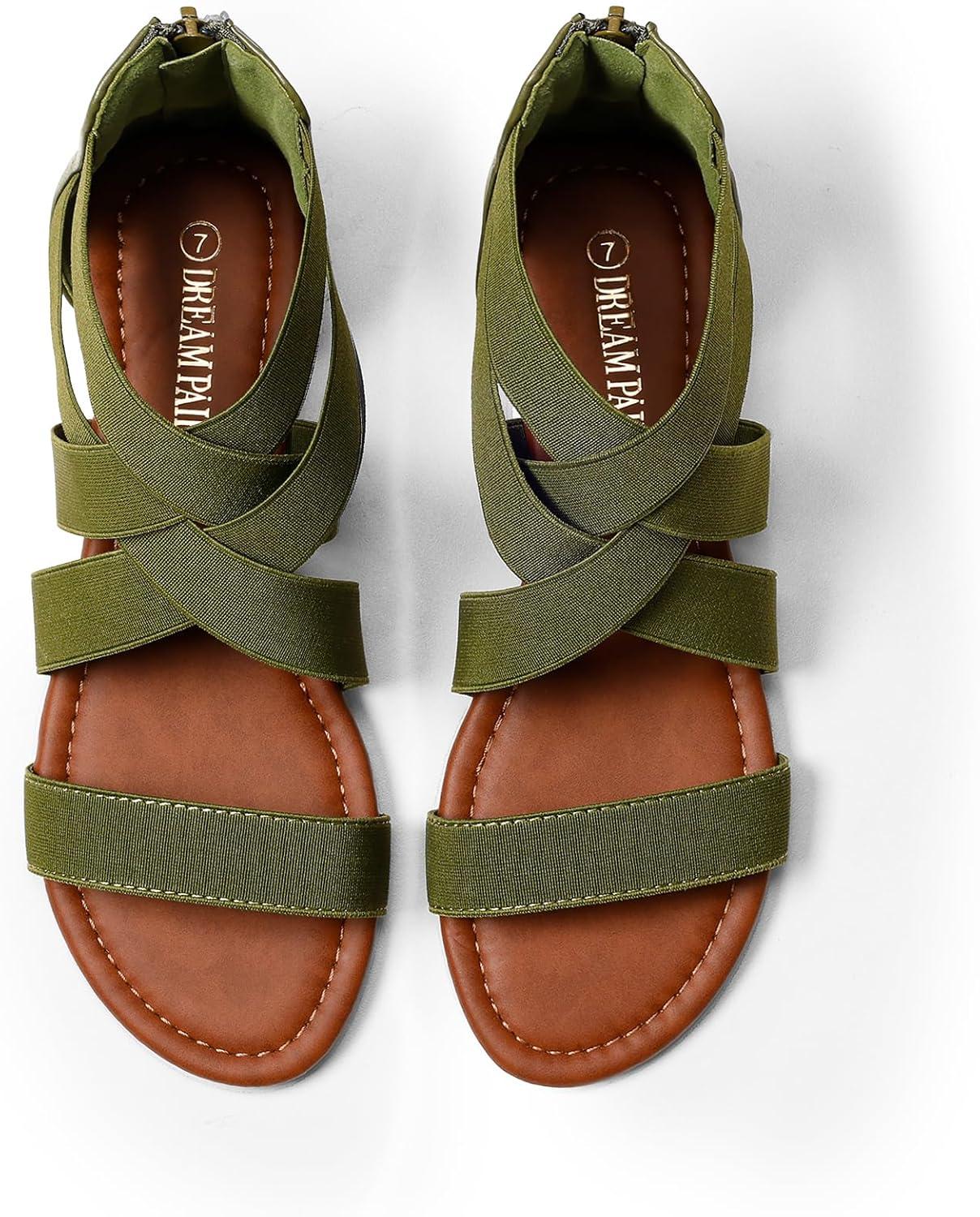 imageDREAM PAIRS Womens Elastic Ankle Strap Low Wedges SandalsArmyGreen