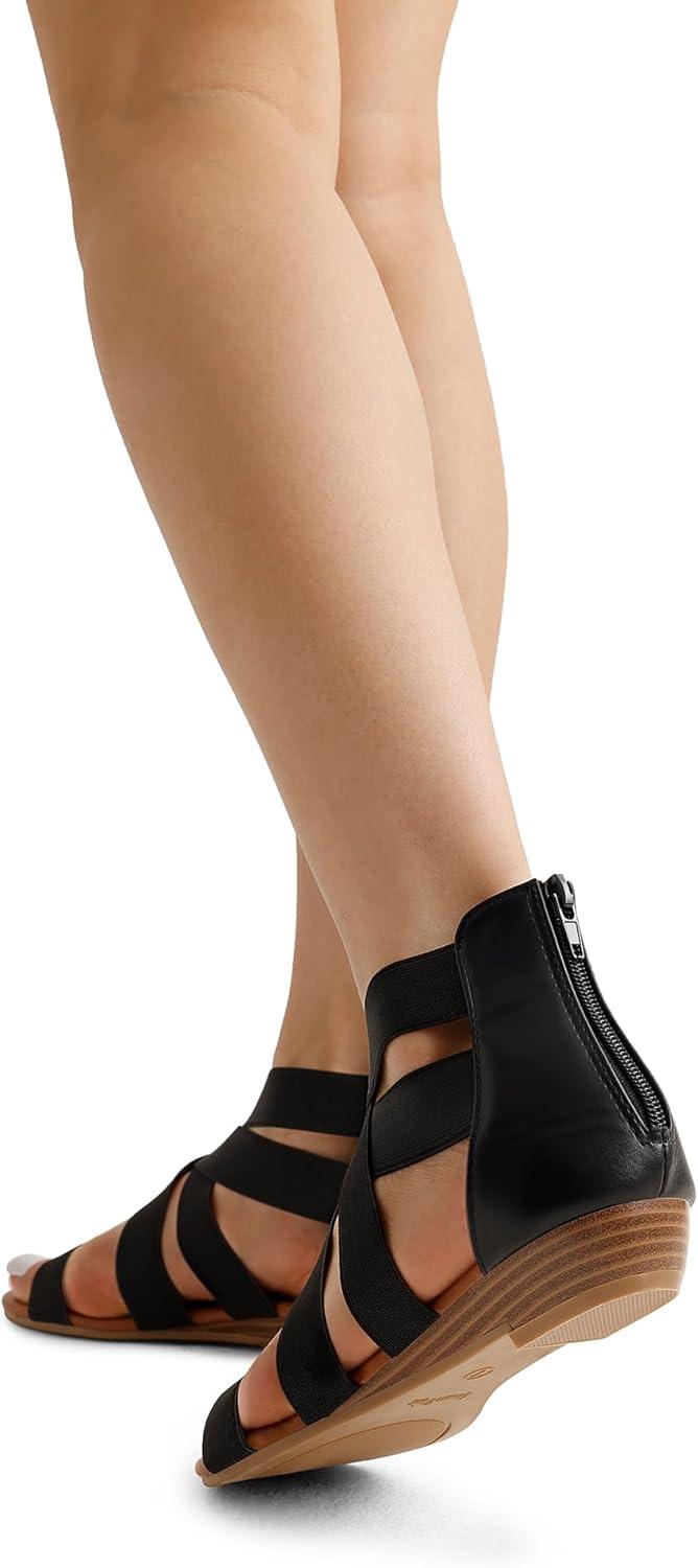 imageDREAM PAIRS Womens Elastic Ankle Strap Low Wedges SandalsBlack