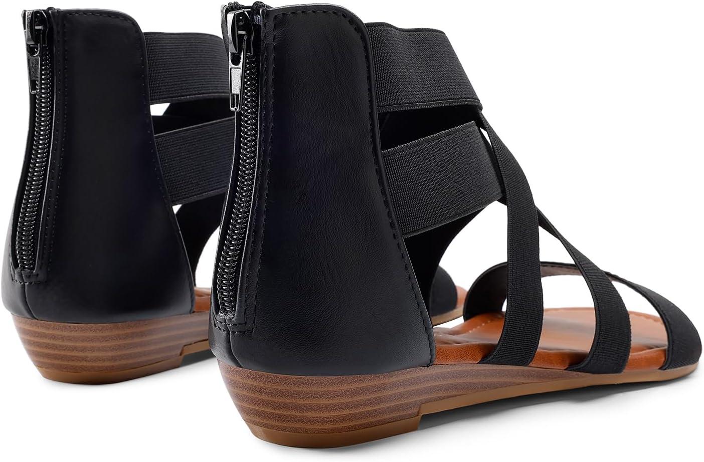 imageDREAM PAIRS Womens Elastic Ankle Strap Low Wedges SandalsBlack