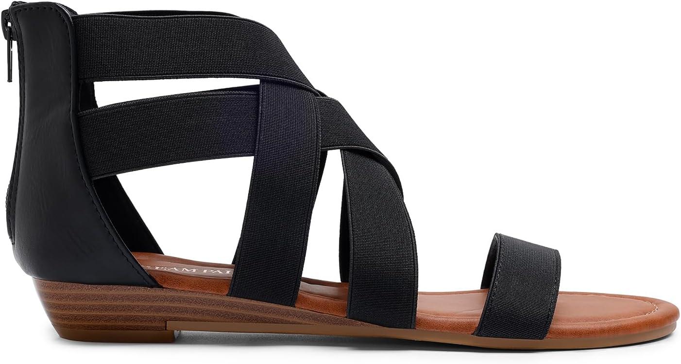 imageDREAM PAIRS Womens Elastic Ankle Strap Low Wedges SandalsBlack