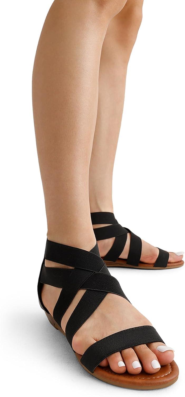 imageDREAM PAIRS Womens Elastic Ankle Strap Low Wedges SandalsBlack