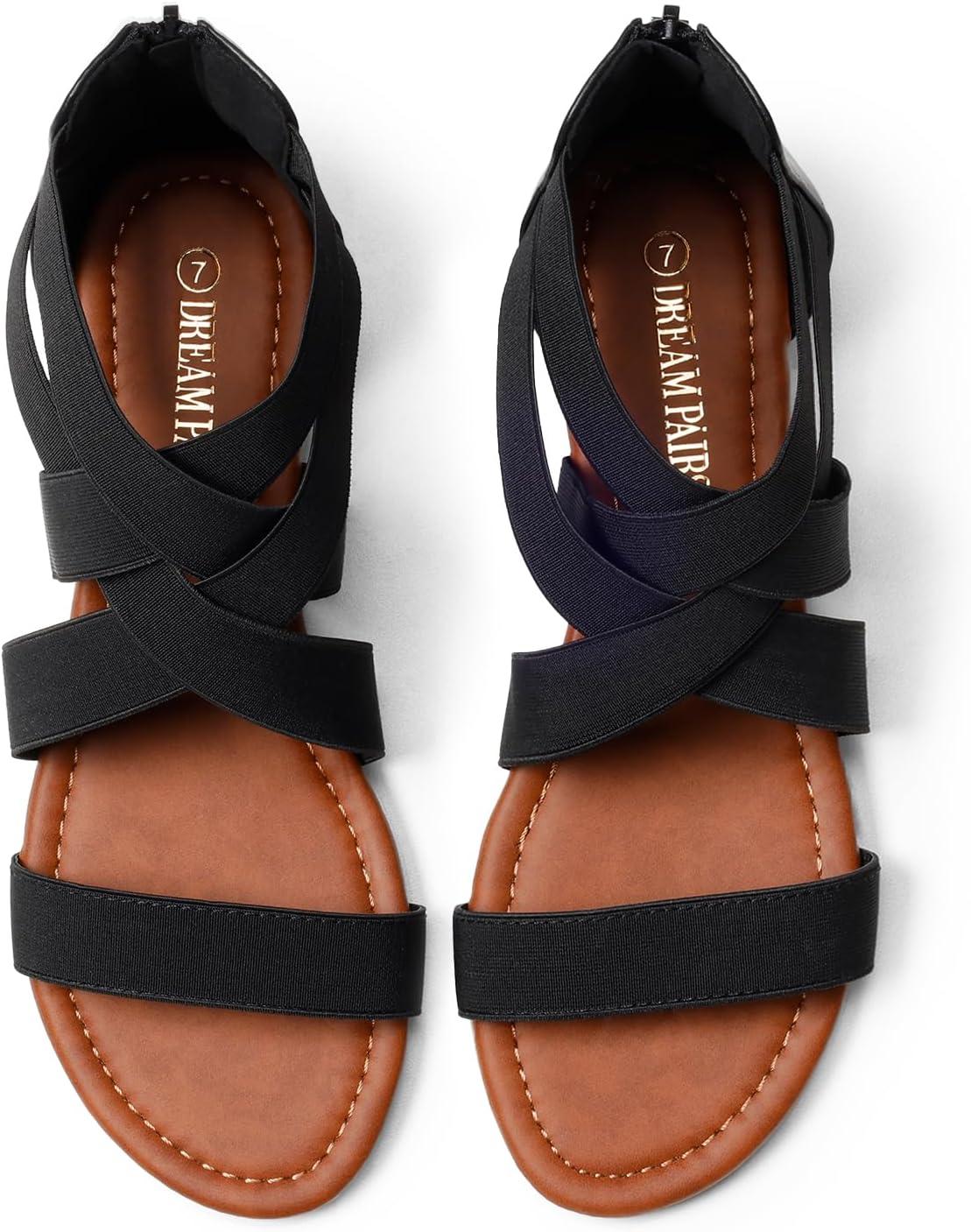 imageDREAM PAIRS Womens Elastic Ankle Strap Low Wedges SandalsBlack