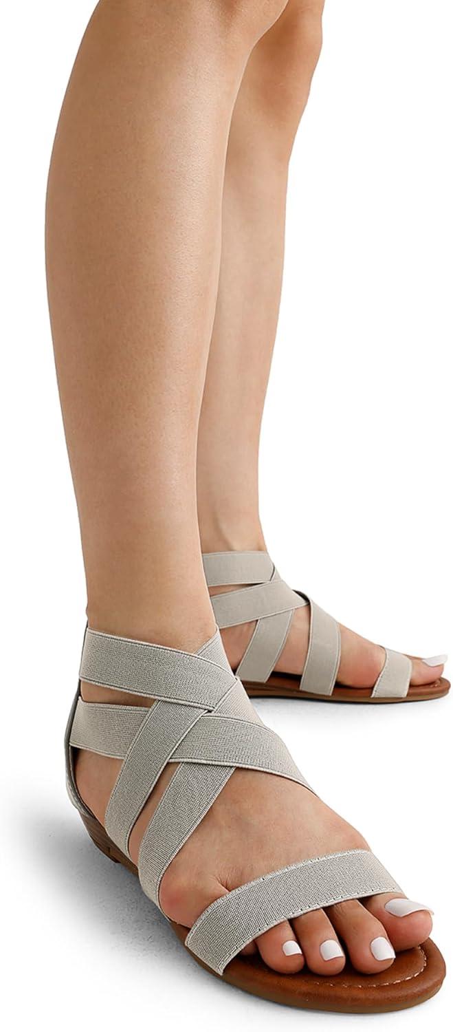 imageDREAM PAIRS Womens Elastic Ankle Strap Low Wedges SandalsGrey