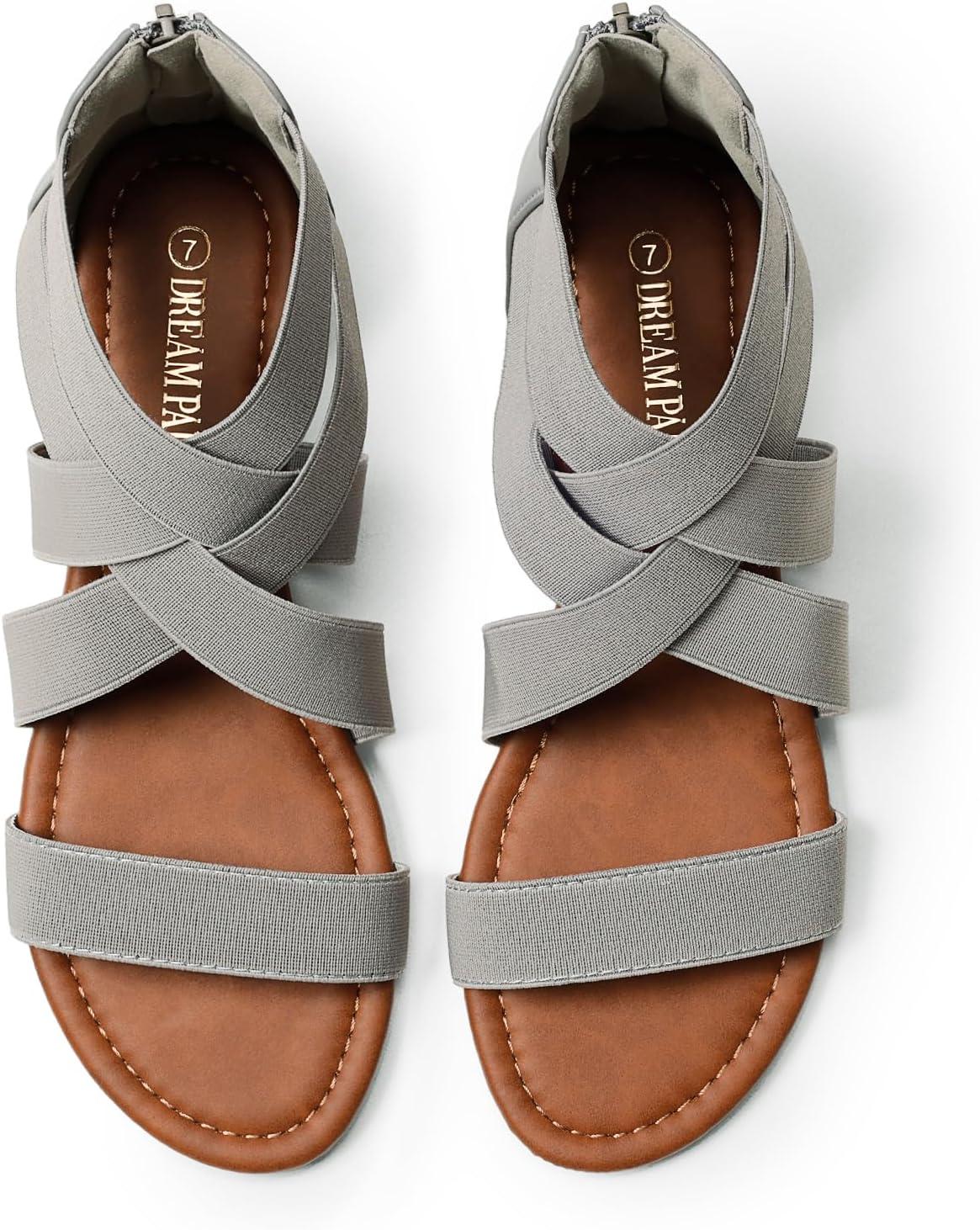 imageDREAM PAIRS Womens Elastic Ankle Strap Low Wedges SandalsGrey