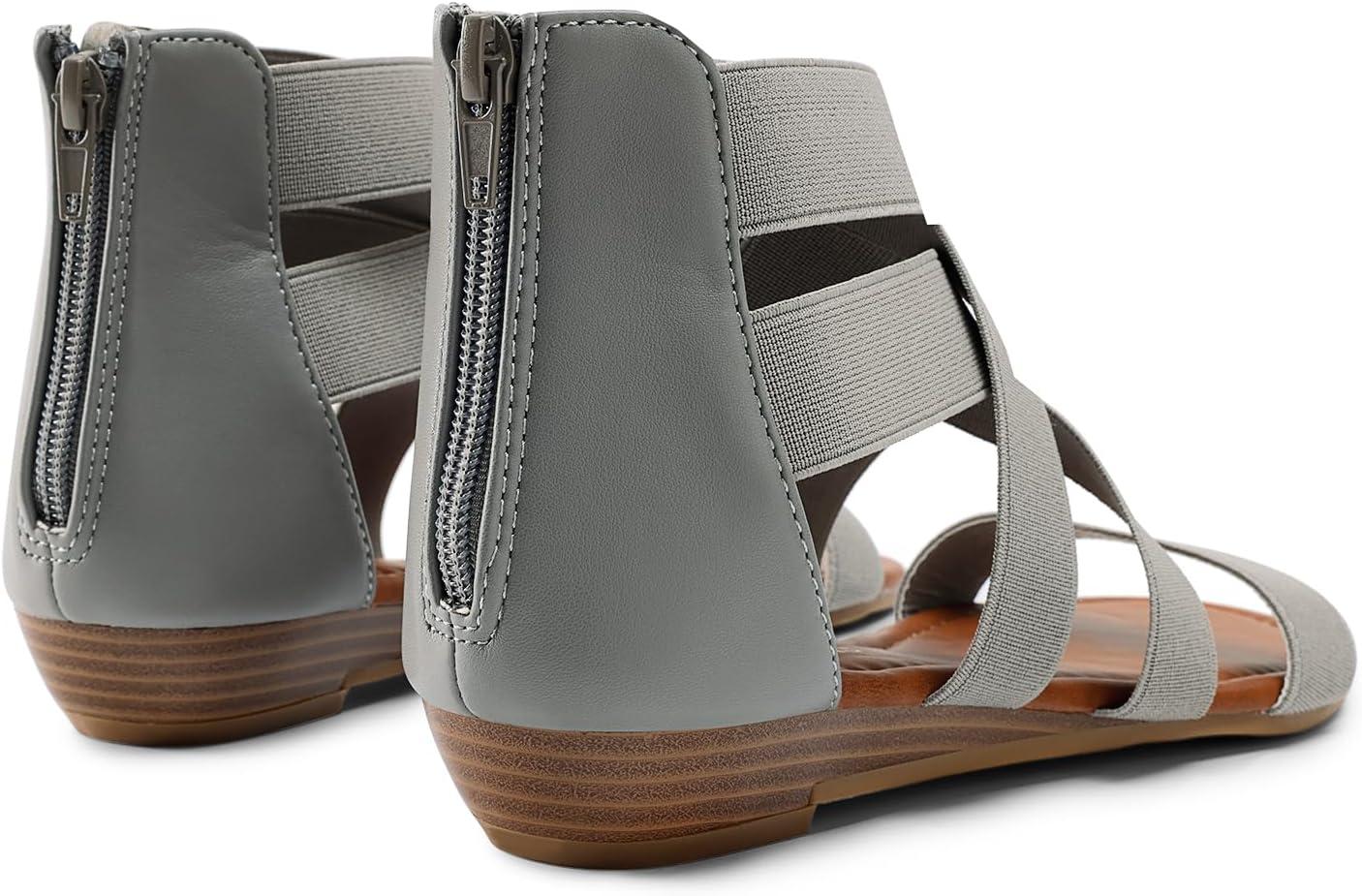 imageDREAM PAIRS Womens Elastic Ankle Strap Low Wedges SandalsGrey