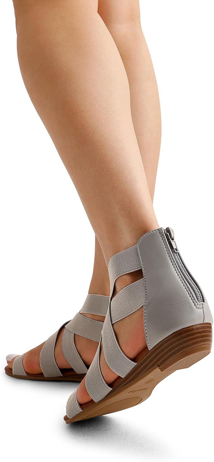 imageDREAM PAIRS Womens Elastic Ankle Strap Low Wedges SandalsGrey