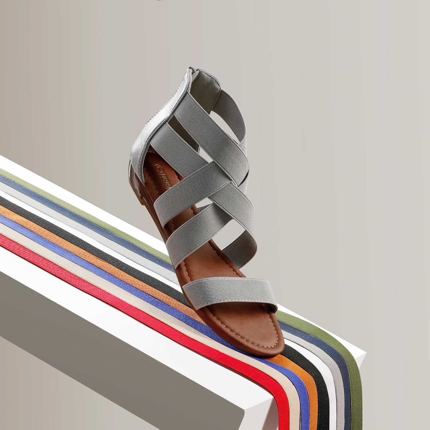 imageDREAM PAIRS Womens Elastic Ankle Strap Low Wedges SandalsGrey