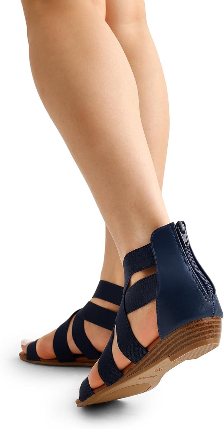 imageDREAM PAIRS Womens Elastic Ankle Strap Low Wedges SandalsNavy