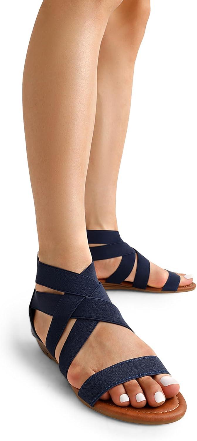 imageDREAM PAIRS Womens Elastic Ankle Strap Low Wedges SandalsNavy