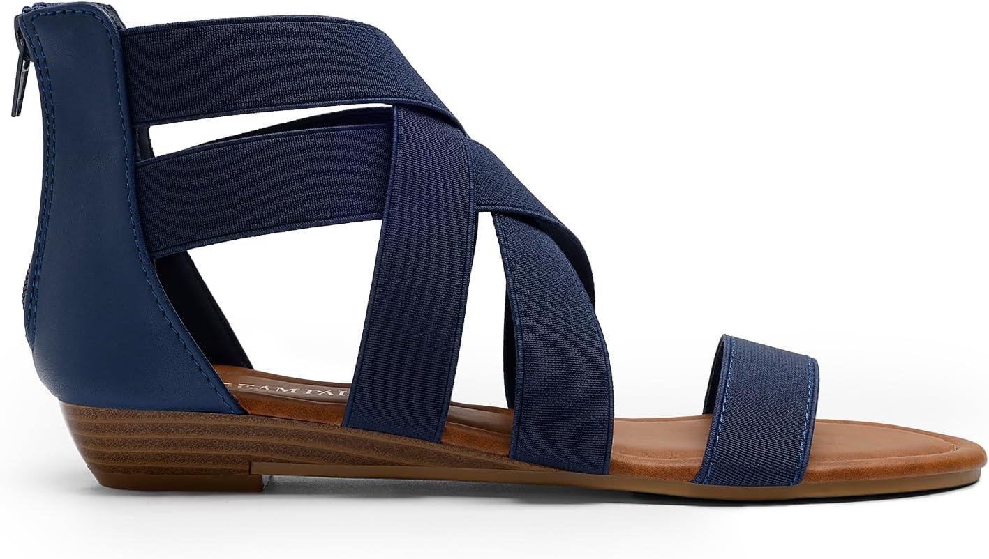 imageDREAM PAIRS Womens Elastic Ankle Strap Low Wedges SandalsNavy