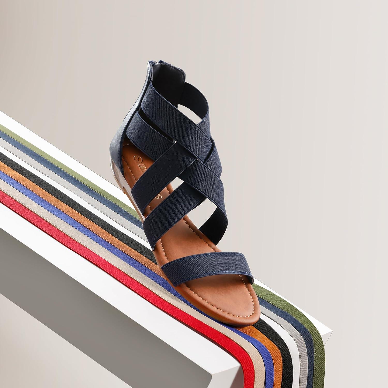 imageDREAM PAIRS Womens Elastic Ankle Strap Low Wedges SandalsNavy