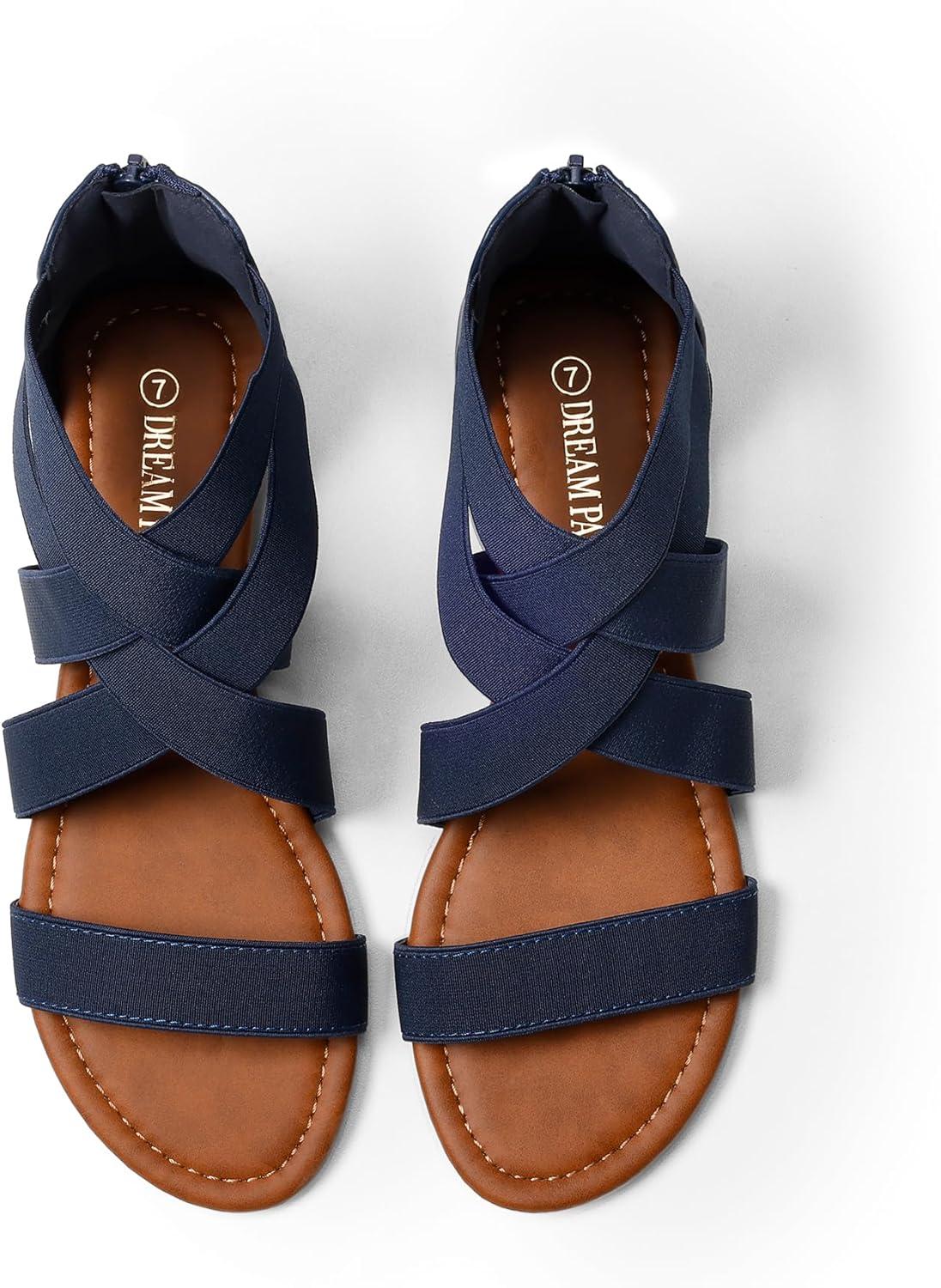 imageDREAM PAIRS Womens Elastic Ankle Strap Low Wedges SandalsNavy